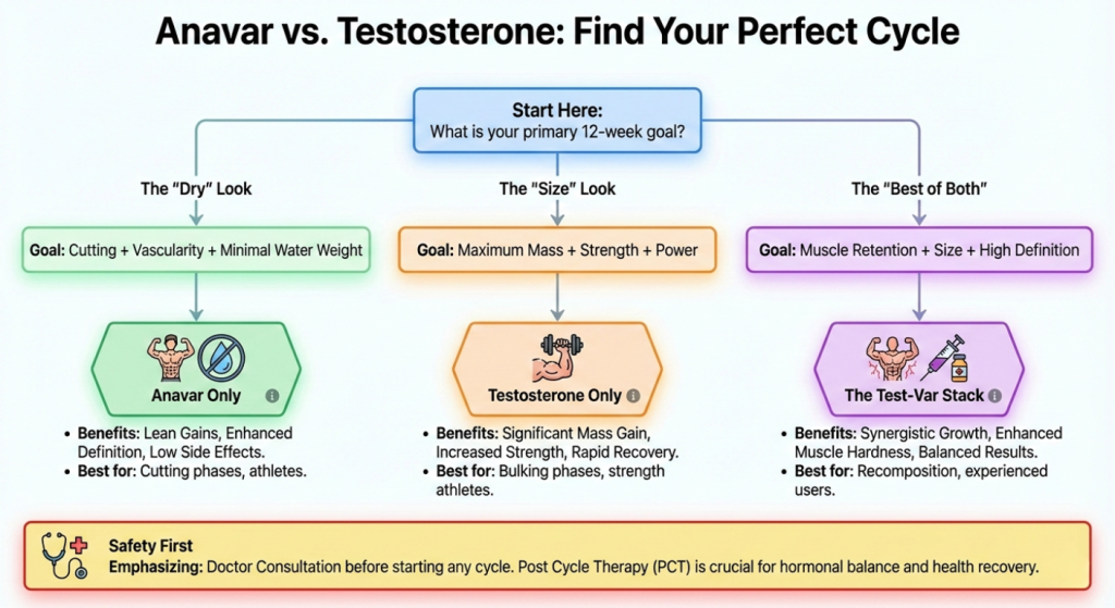 Flowchart comparing Anavar vs Testosterone cycles